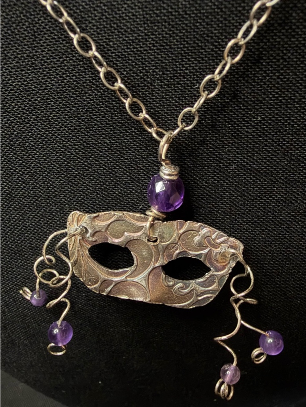 Copper Amethyst Sterling Silver Mardi Gras Masquerade Artisan Necklace - Picture 6 of 9